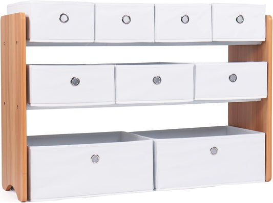 Toy Storage Shelf, Kids, Natural/White, 9 Storage Boxes Included