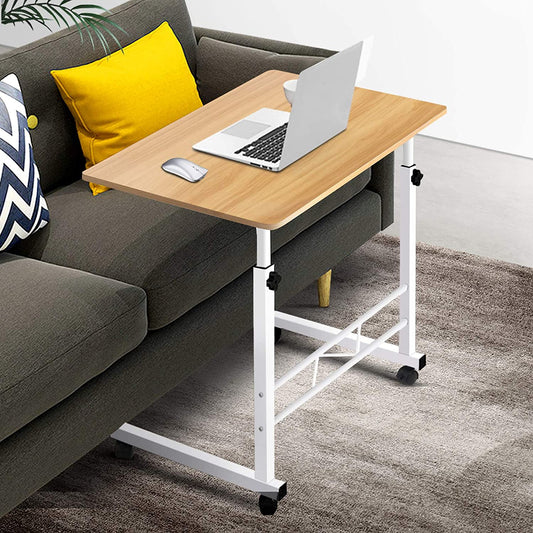 Laptop Table, Small Stand Desk Desktop Computer Standing Study Desks Bed Side Tables Home Office Travel Studio Furniture, Portable Wooden 360° Rotating Lockable Caster Wheels Oak