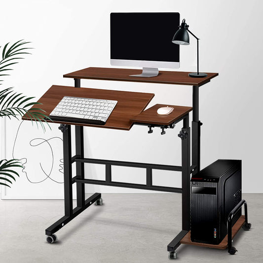 Laptop Table, Adjustable Stand Desk Desktop Computer Standing Study Desks Bed Side Tables Home Office Travel Studio Furniture, Portable 360° Rotating Lockable Caster Wheels Dark Wood